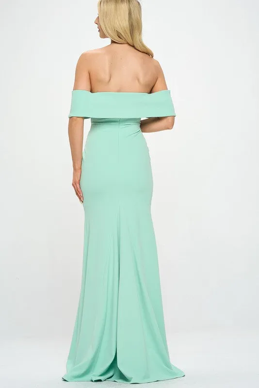 Mint Ynez Off-The-Shoulder Mermaid Prom Maxi Dress