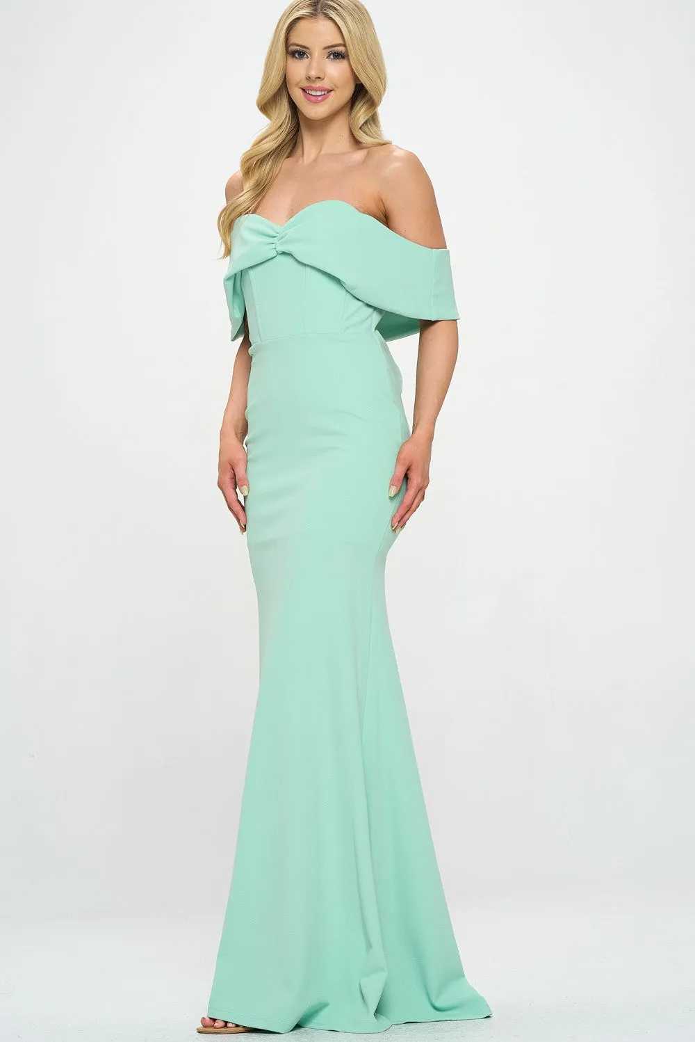 Mint Ynez Off-The-Shoulder Mermaid Prom Maxi Dress