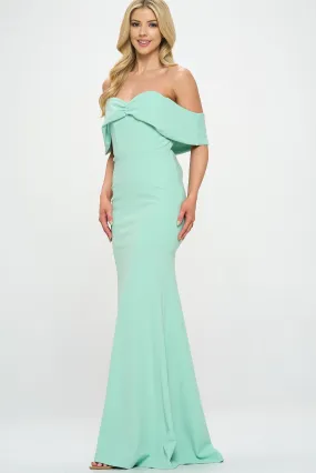 Mint Ynez Off-The-Shoulder Mermaid Prom Maxi Dress