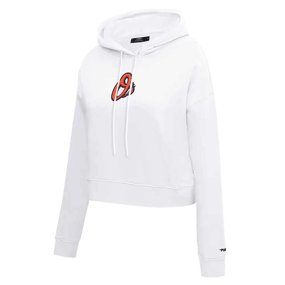 MLB BALTIMORE ORIOLES CLASSIC WOMEN'S FLC CROPPED PO HOODIE (WHITE)