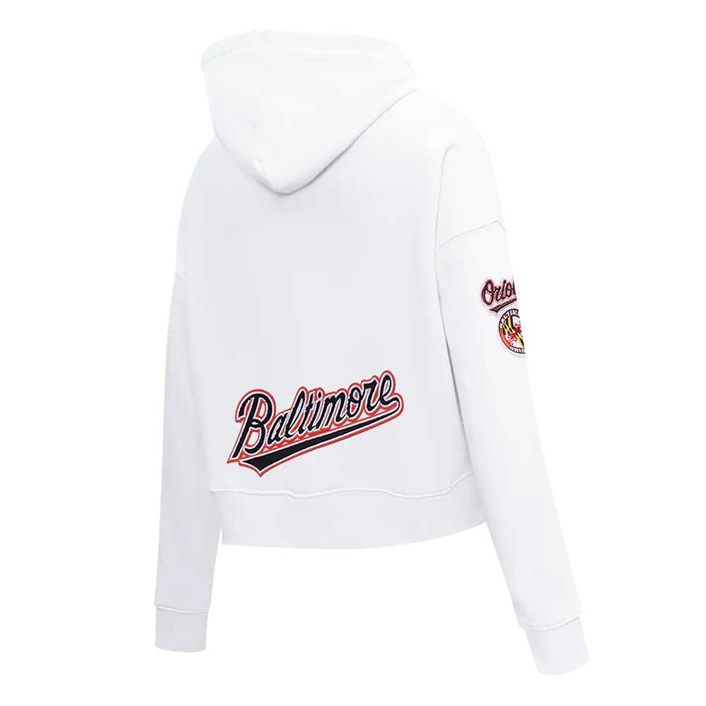 MLB BALTIMORE ORIOLES CLASSIC WOMEN'S FLC CROPPED PO HOODIE (WHITE)