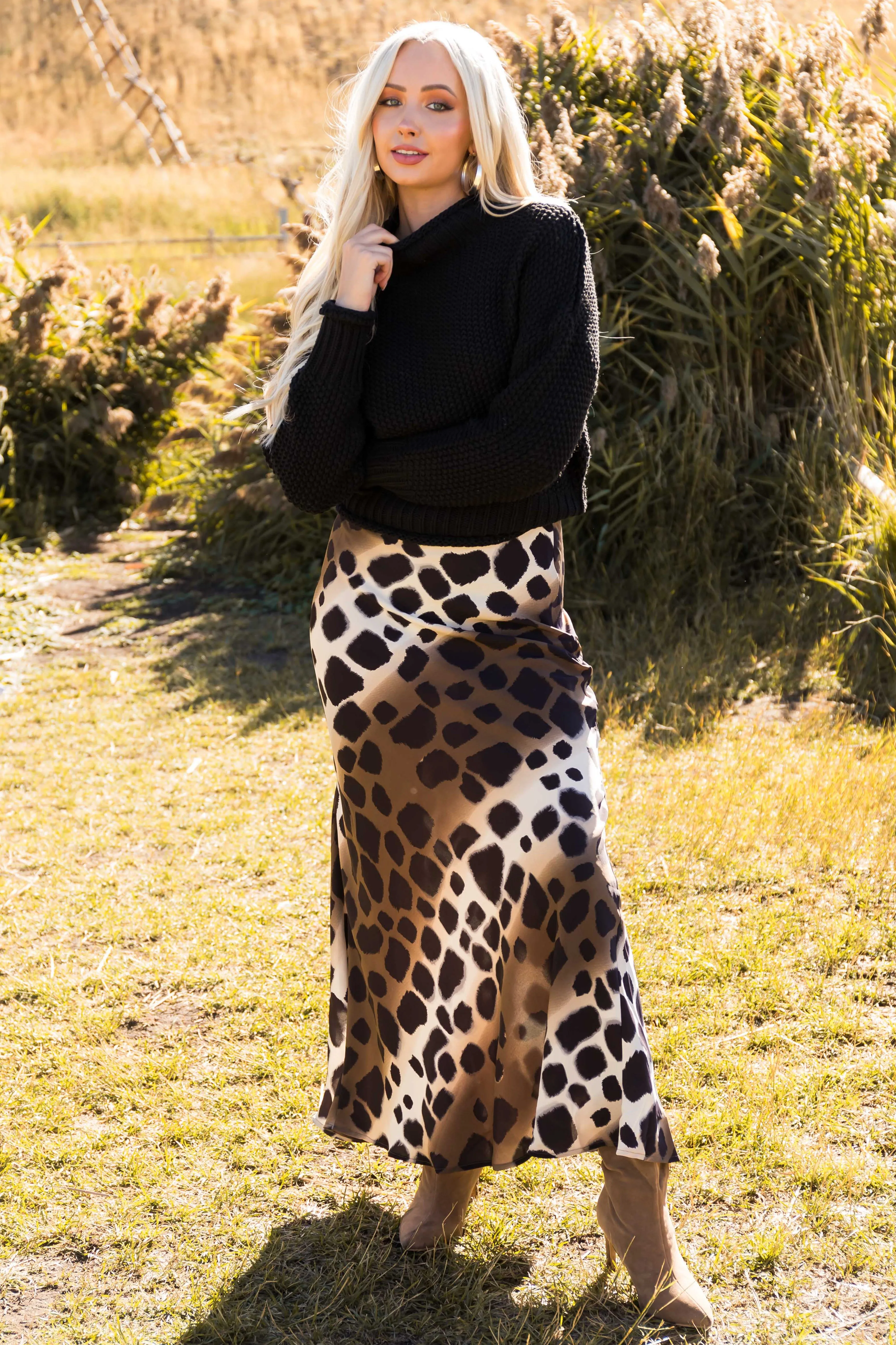 Mocha Animal Print Flare Skirt