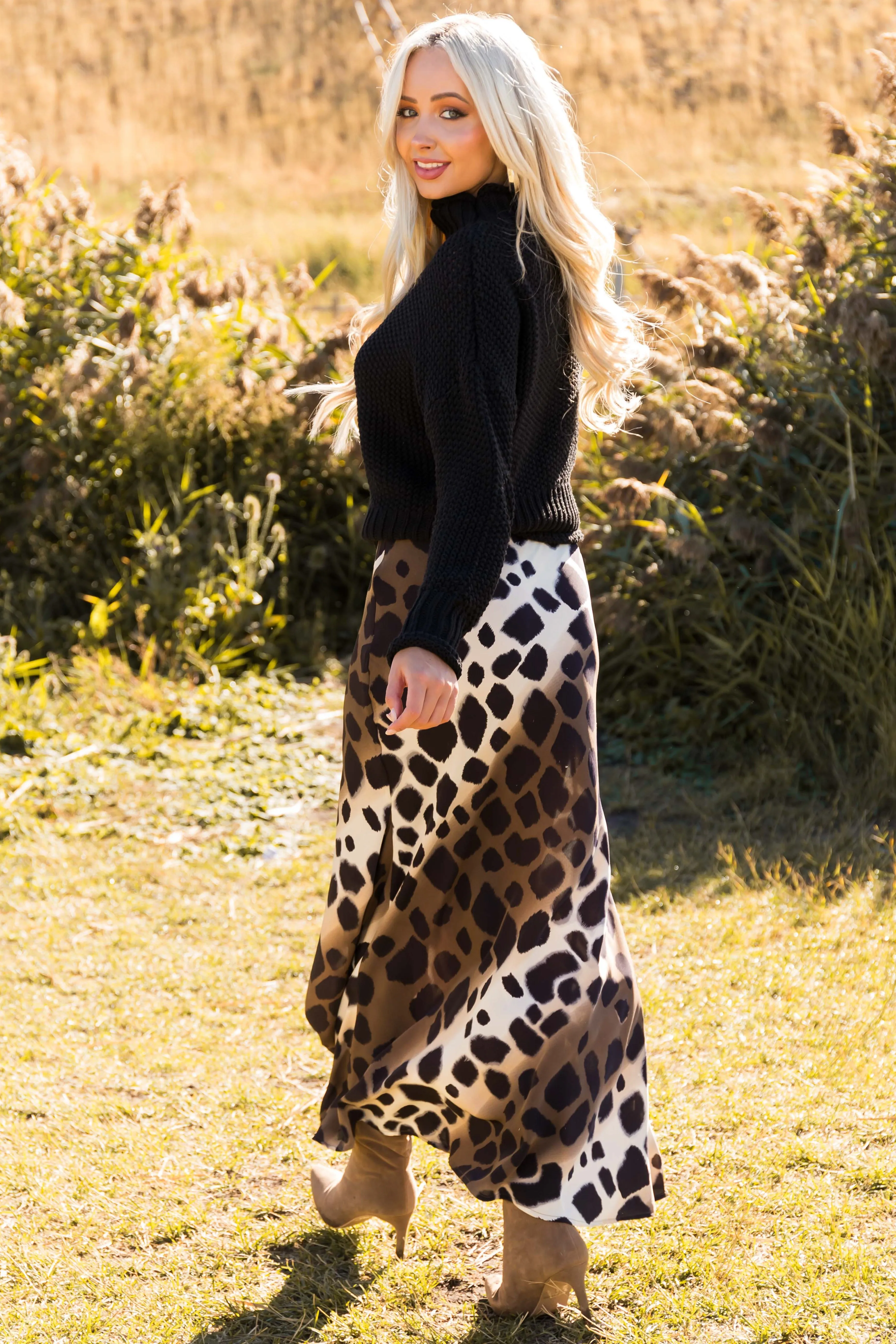 Mocha Animal Print Flare Skirt