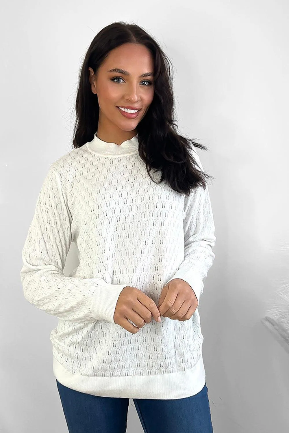 Mock High Neck Patterned Knit Pullover