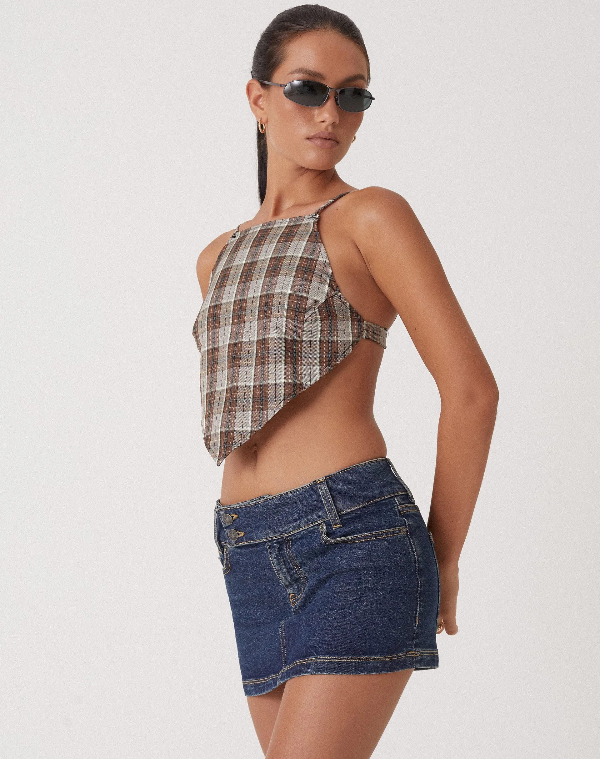 Motel X Olivia Neill Wibi Top in Check Tan Brown