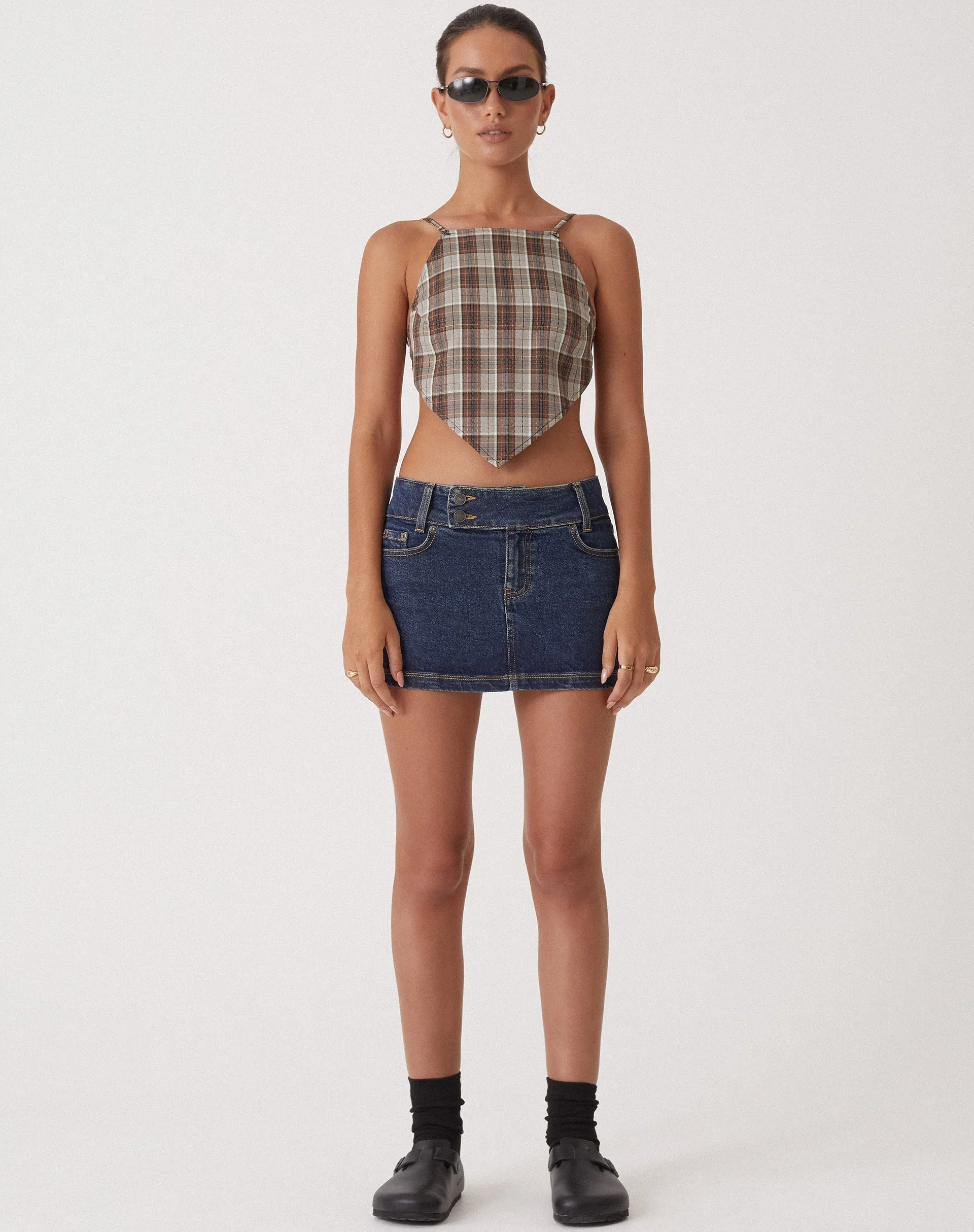 Motel X Olivia Neill Wibi Top in Check Tan Brown