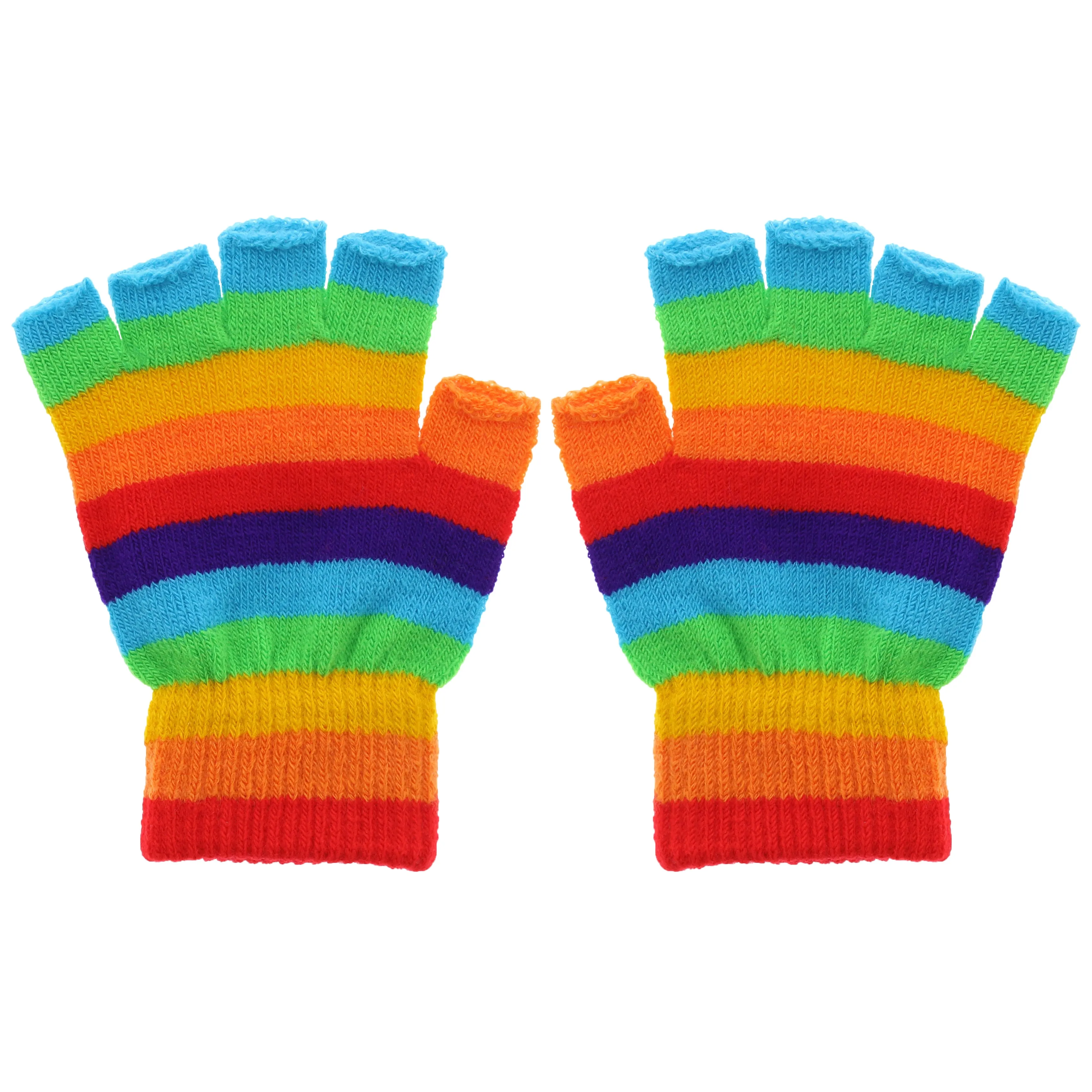 Multicoloured Rainbow Stripe Fingerless Gloves