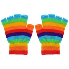 Multicoloured Rainbow Stripe Fingerless Gloves