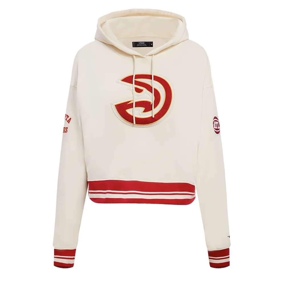 NBA ATLANTA HAWKS RETRO CLASSIC WOMEN'S RIB CROPPED PO HOODIE (EGGSHELL/RED)