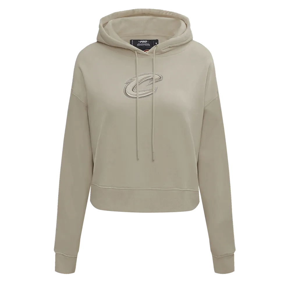 NBA CLEVELAND CAVALIERS NEUTRAL WOMEN'S CROPPED PO HOODIE (TAUPE)