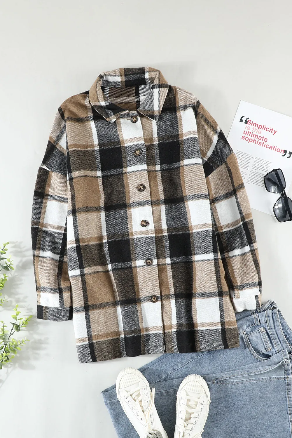 Orange Plaid Button Up Long Sleeve Flannel Shacket