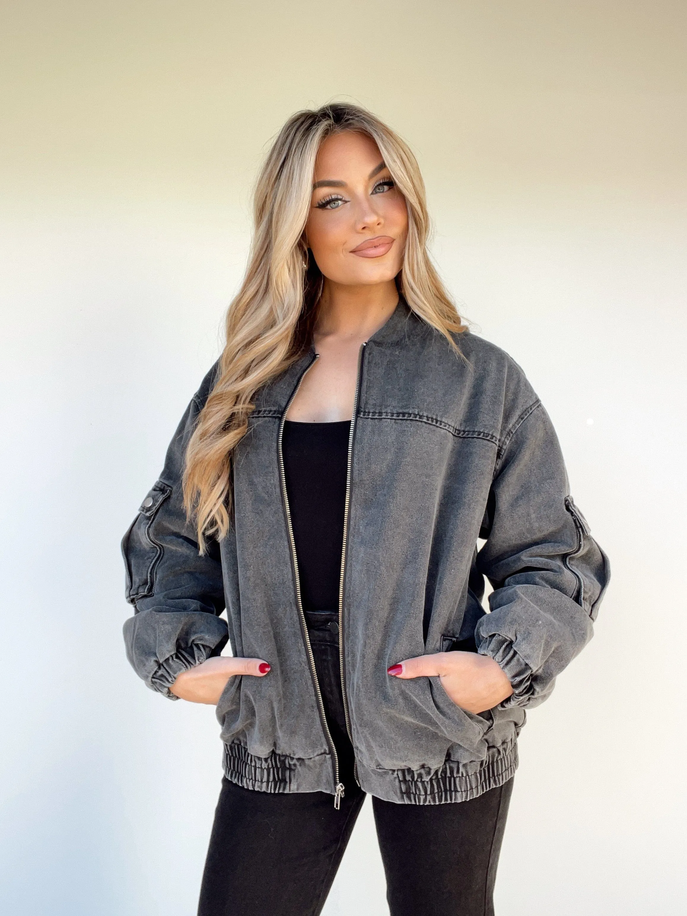 Oversized Denim Bomber Jacket