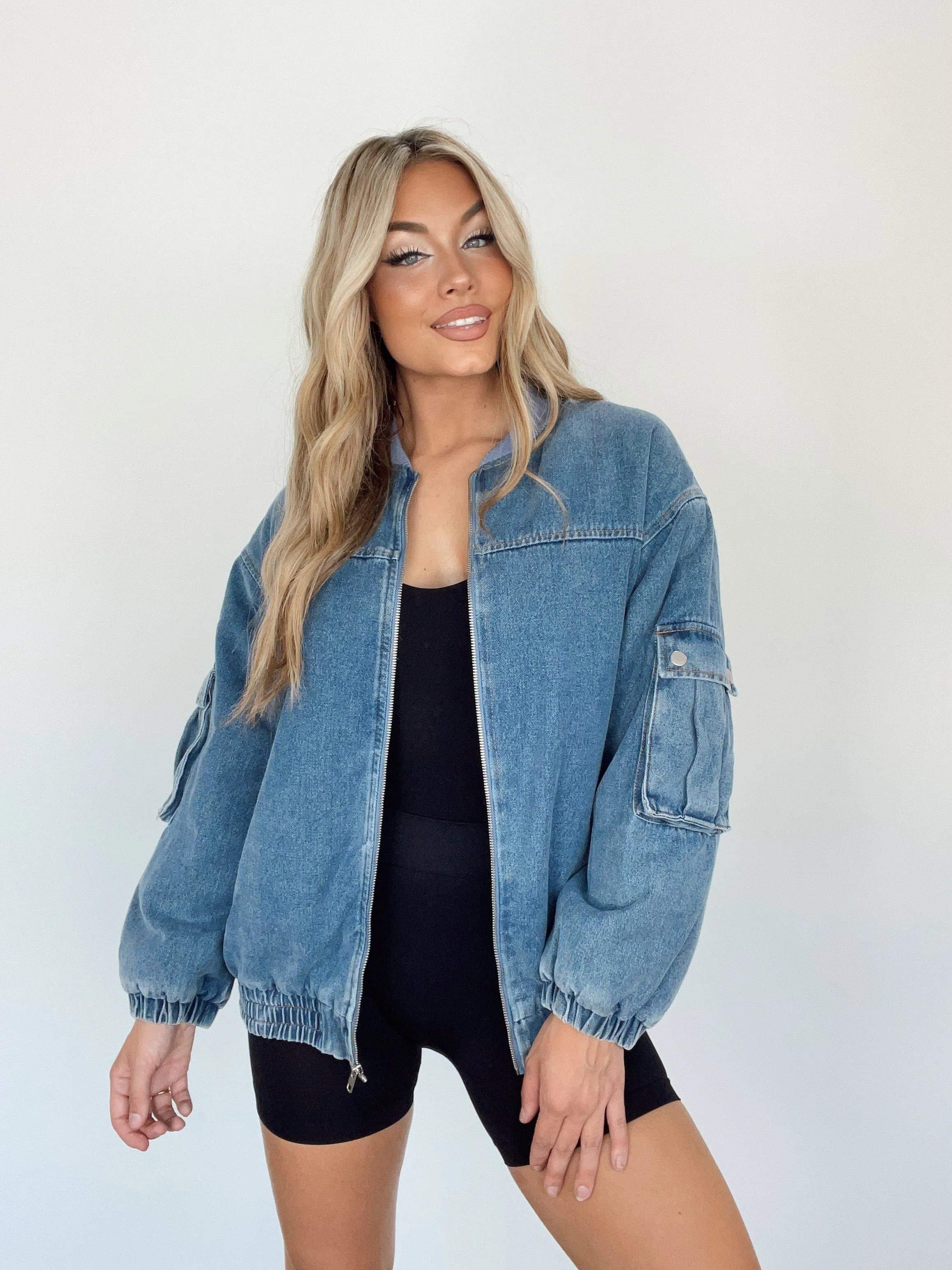 Oversized Denim Bomber Jacket