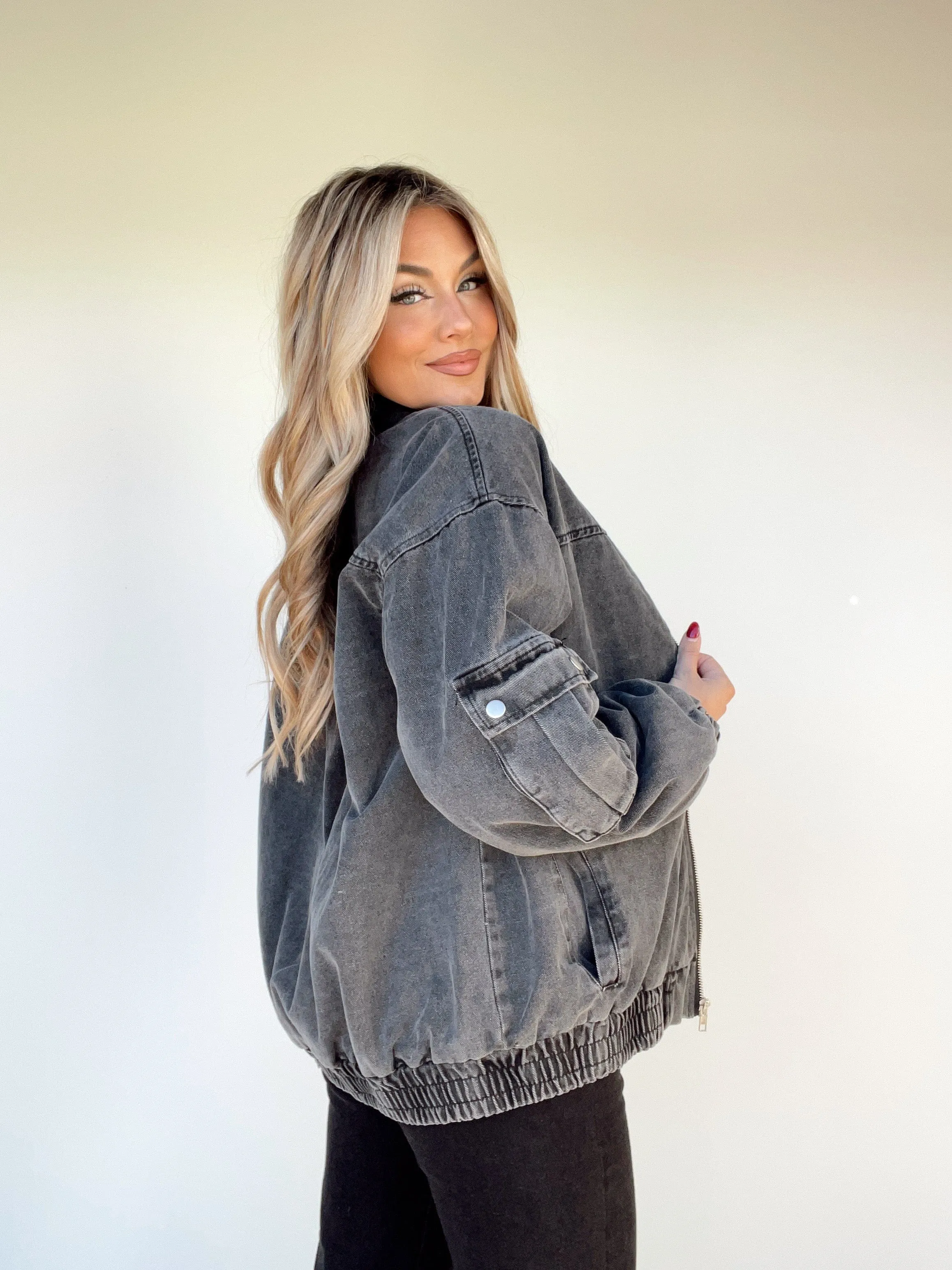 Oversized Denim Bomber Jacket