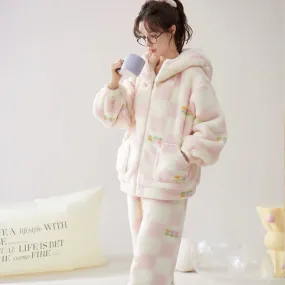 Pajama Set-Exclusive Offer ,Hooded Coral Velvet Pajamas Women's Winter