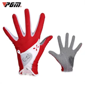 PGM One Pair Golf Non-Slip PU Leather Gloves for Women (Color:Red Size:20)