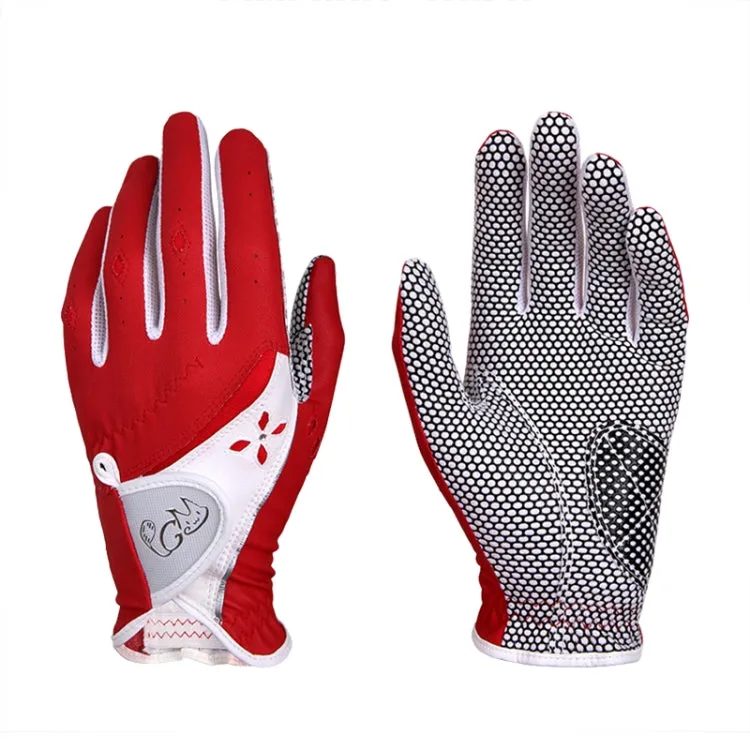 PGM One Pair Golf Non-Slip PU Leather Gloves for Women (Color:Red Size:20)