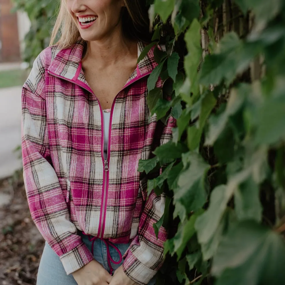 Pink Plaid Wholesale Cropped Cinched Shacket