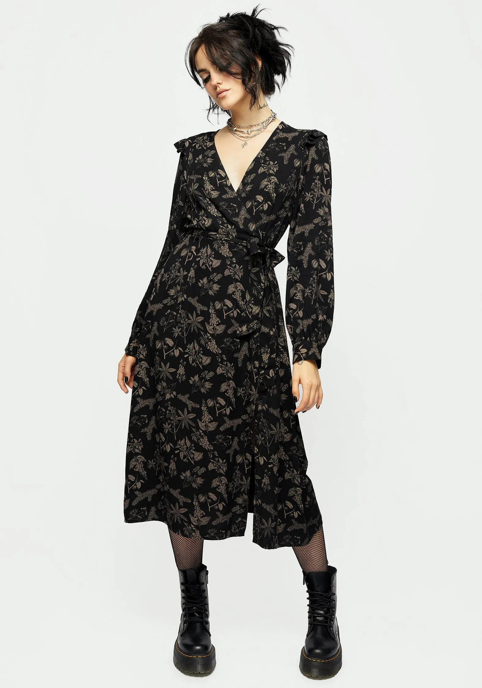 Poisonous Plants Midi Wrap Dress