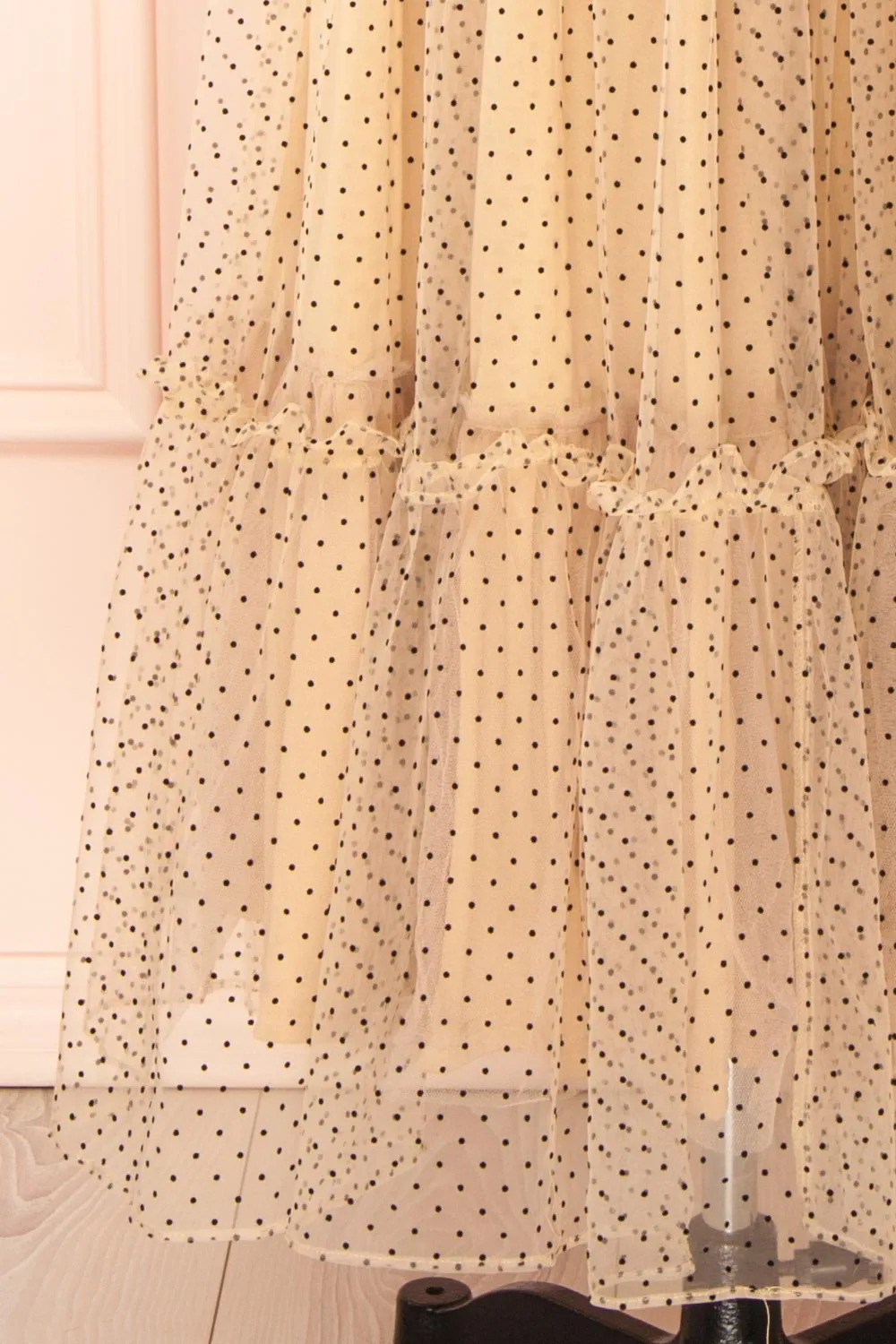 Polkarine | Cream Tulle Maxi Dress w/ Polka Dots