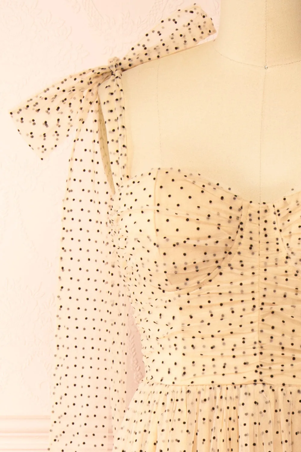 Polkarine | Cream Tulle Maxi Dress w/ Polka Dots