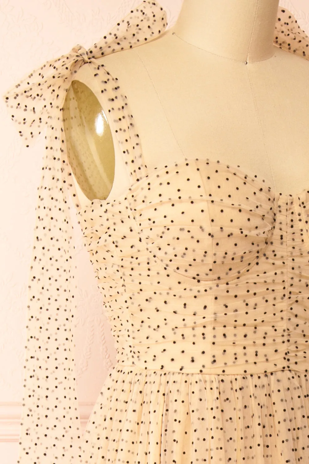 Polkarine | Cream Tulle Maxi Dress w/ Polka Dots