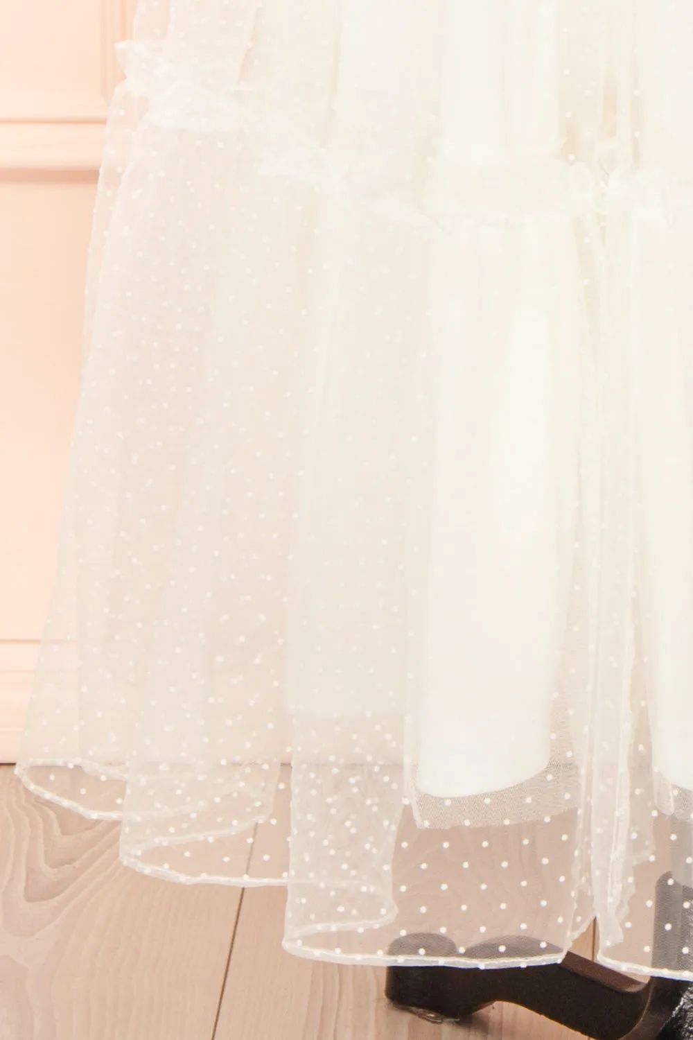 Polkarine White | Tulle Maxi Dress w/ Polka Dots