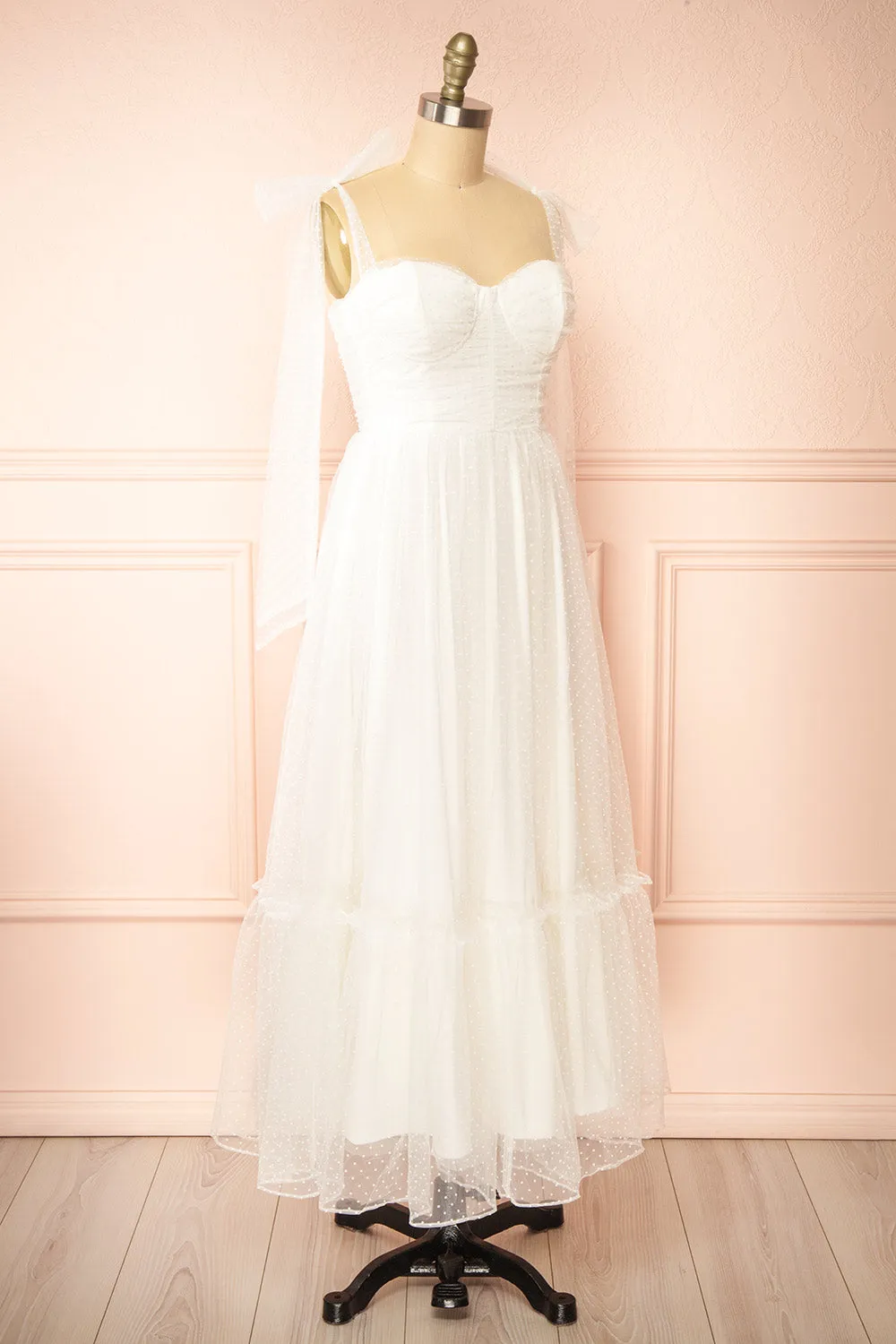 Polkarine White | Tulle Maxi Dress w/ Polka Dots