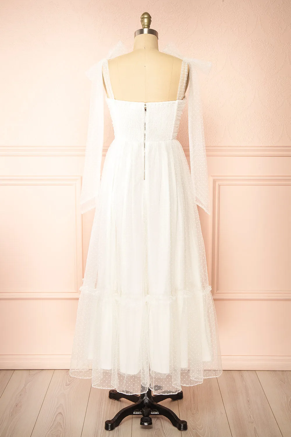 Polkarine White | Tulle Maxi Dress w/ Polka Dots