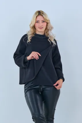 Poncho-Jacke mit Ärmeln, schwarz