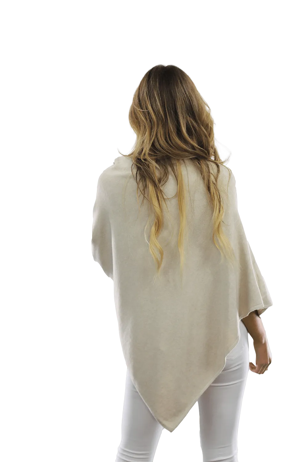 Poncho with Embroidered Phoenix   - Ivory