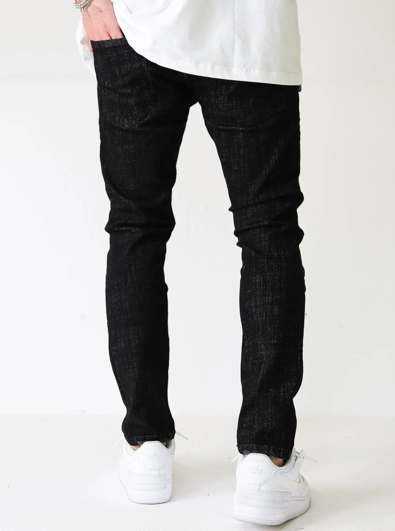 Premium Basic Black Jeans With Chain