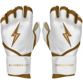 PREMIUM PRO GOLD Series Long Cuff Batting Gloves - Gold WHITE