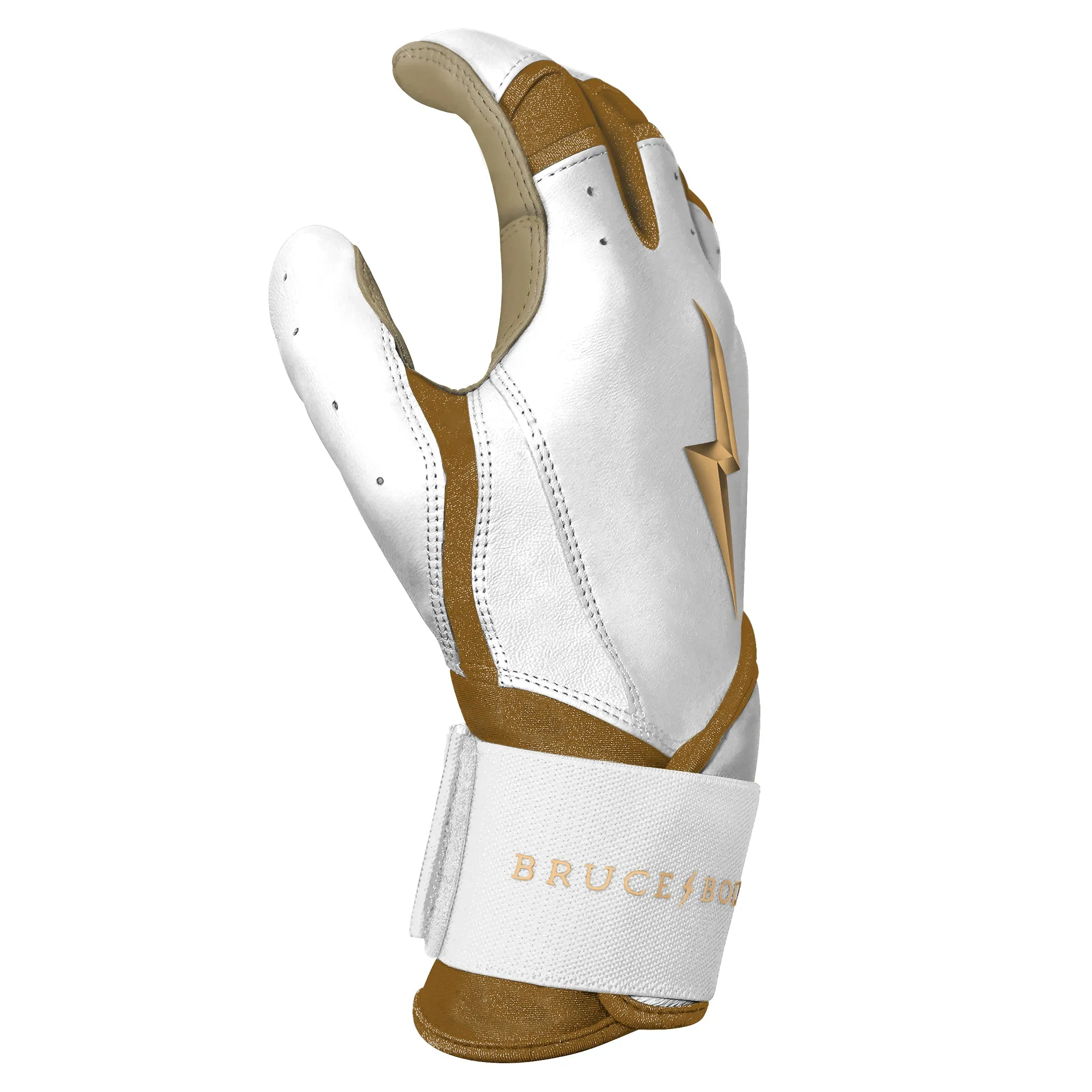 PREMIUM PRO GOLD Series Long Cuff Batting Gloves - Gold WHITE