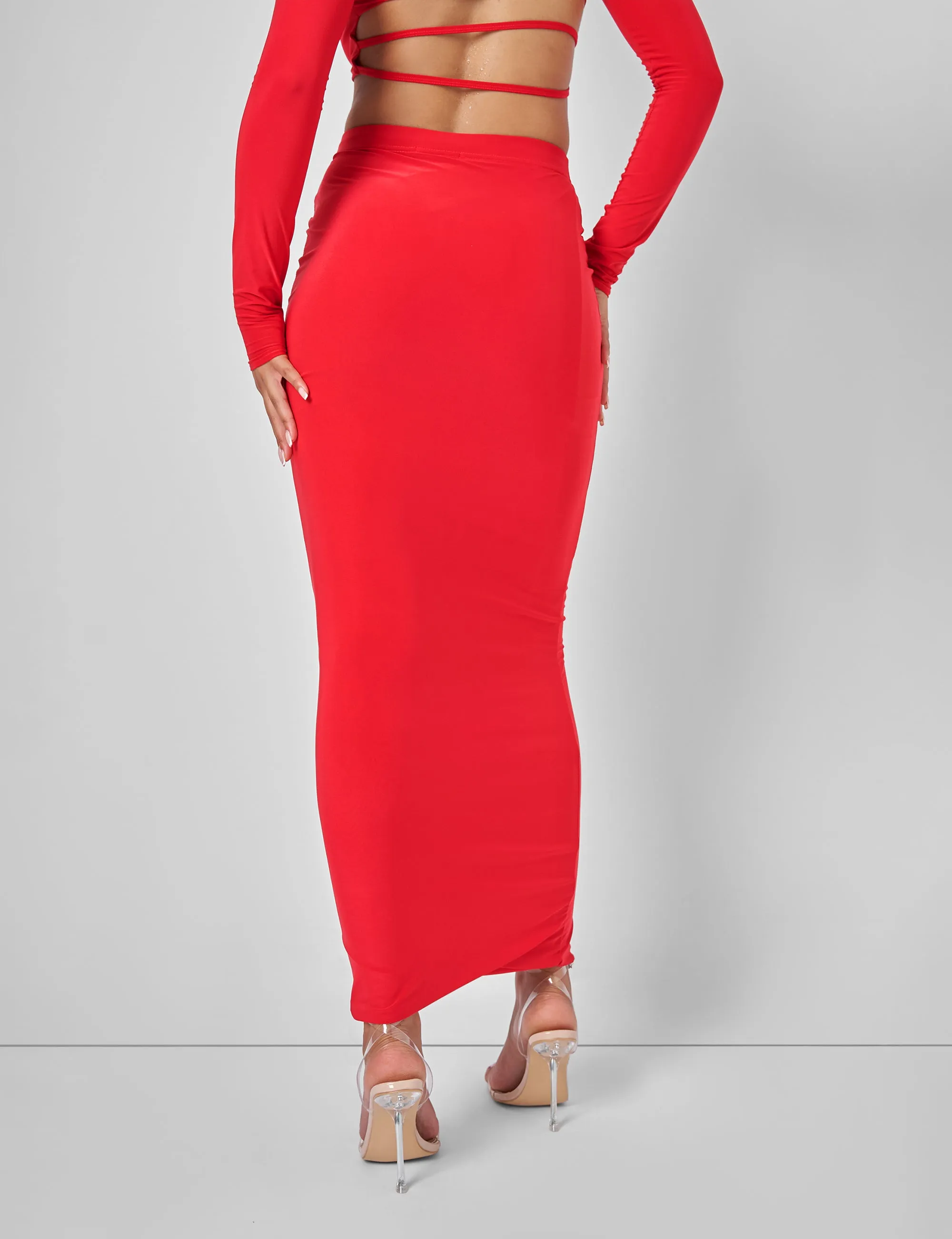 Public Desire Cut Out Maxi Skirt Co-ord in Red