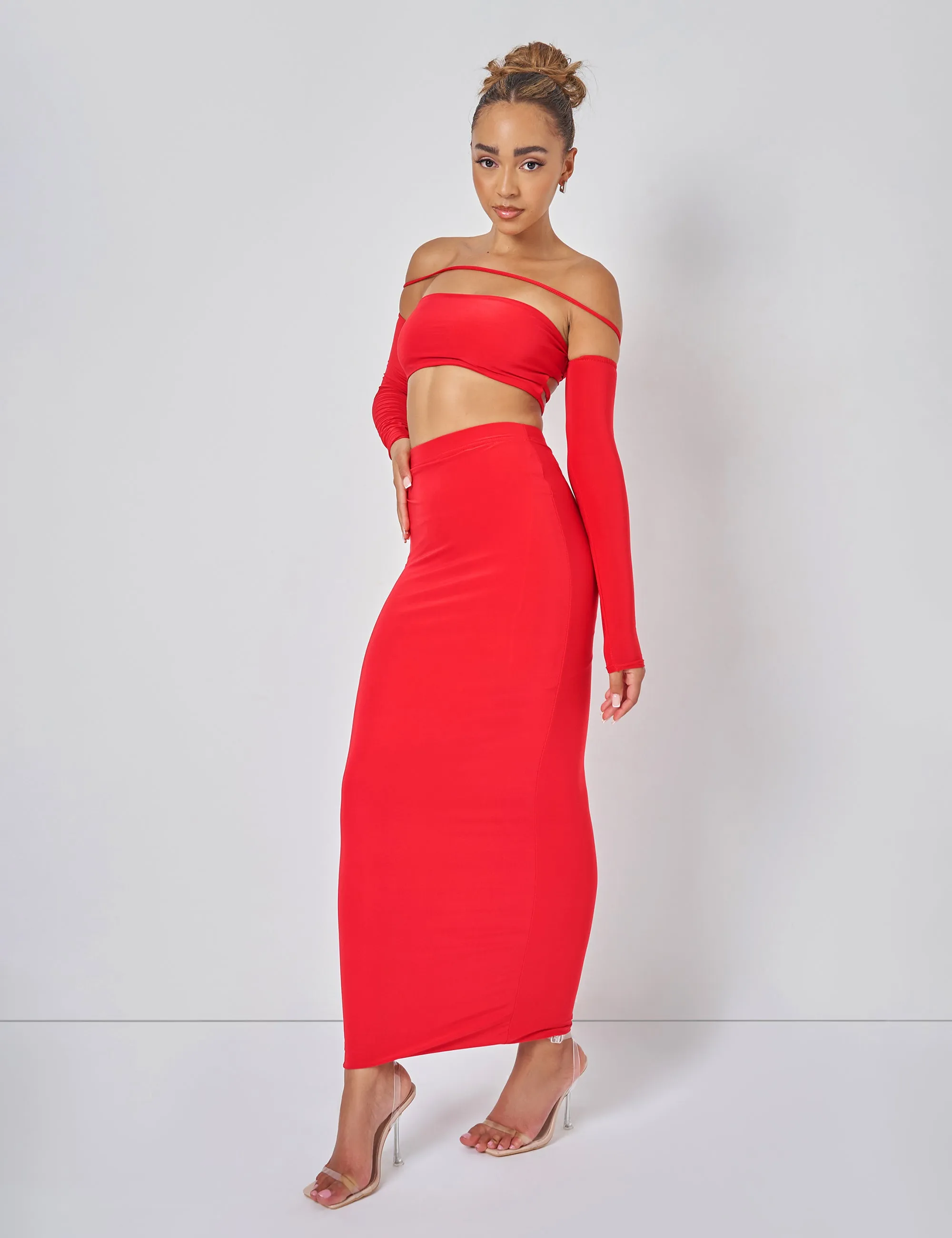 Public Desire Cut Out Maxi Skirt Co-ord in Red