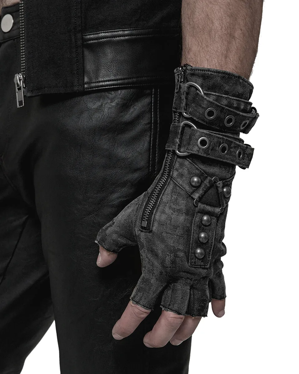 Punk Rave Mens Dieselpunk Engineer Gloves - Grey