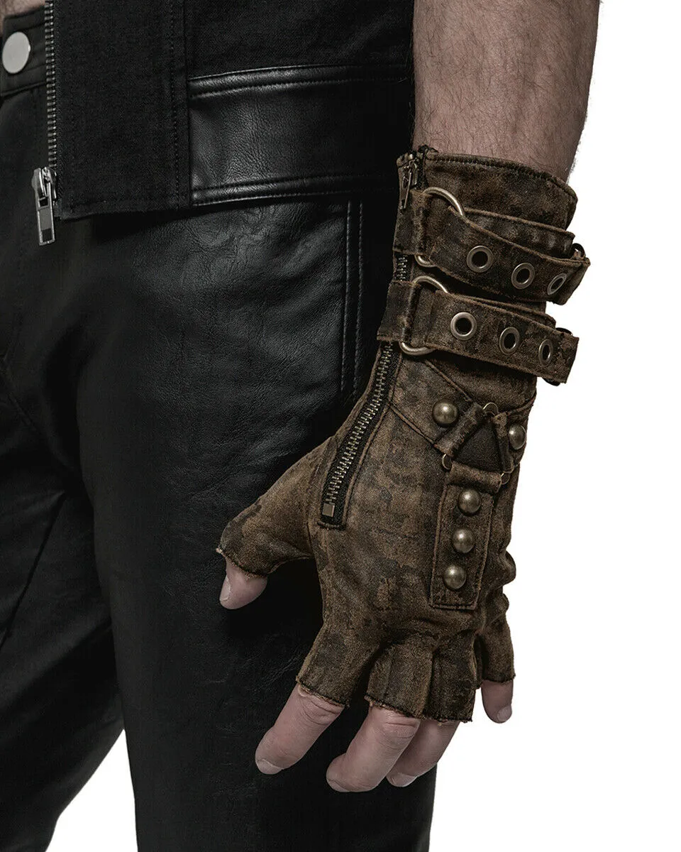 Punk Rave Mens Steampunk Engineer Gloves - Brown