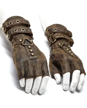 Punk Rave Mens Steampunk Engineer Gloves - Brown