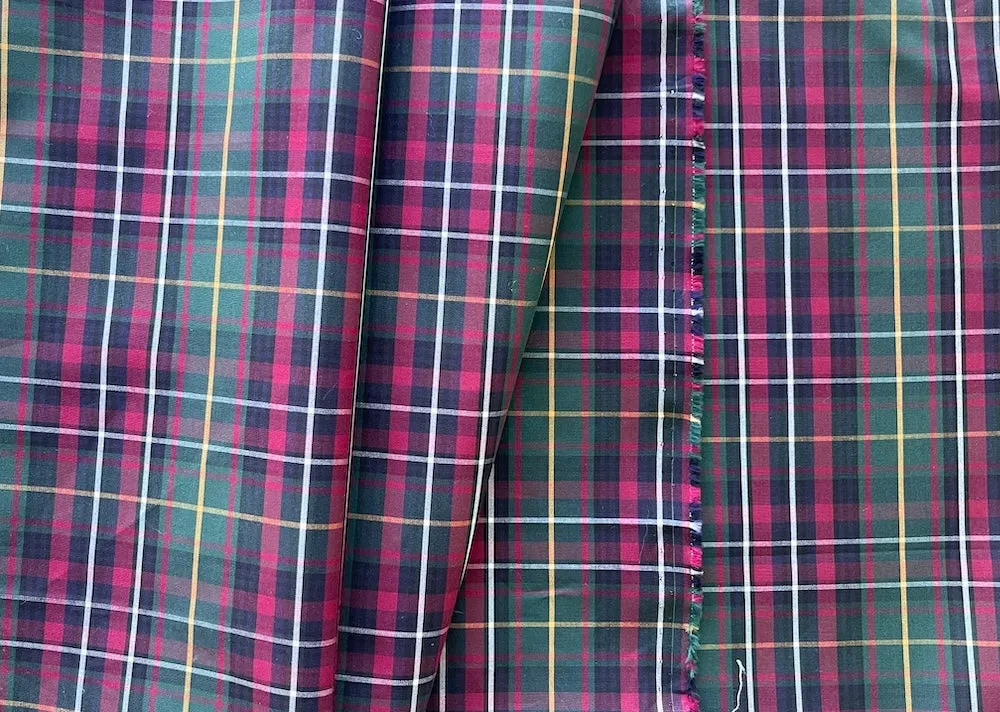 R. Lauren Mid-Weight Cranberry Pine Plaid Cotton Poplin (Made in Italy)