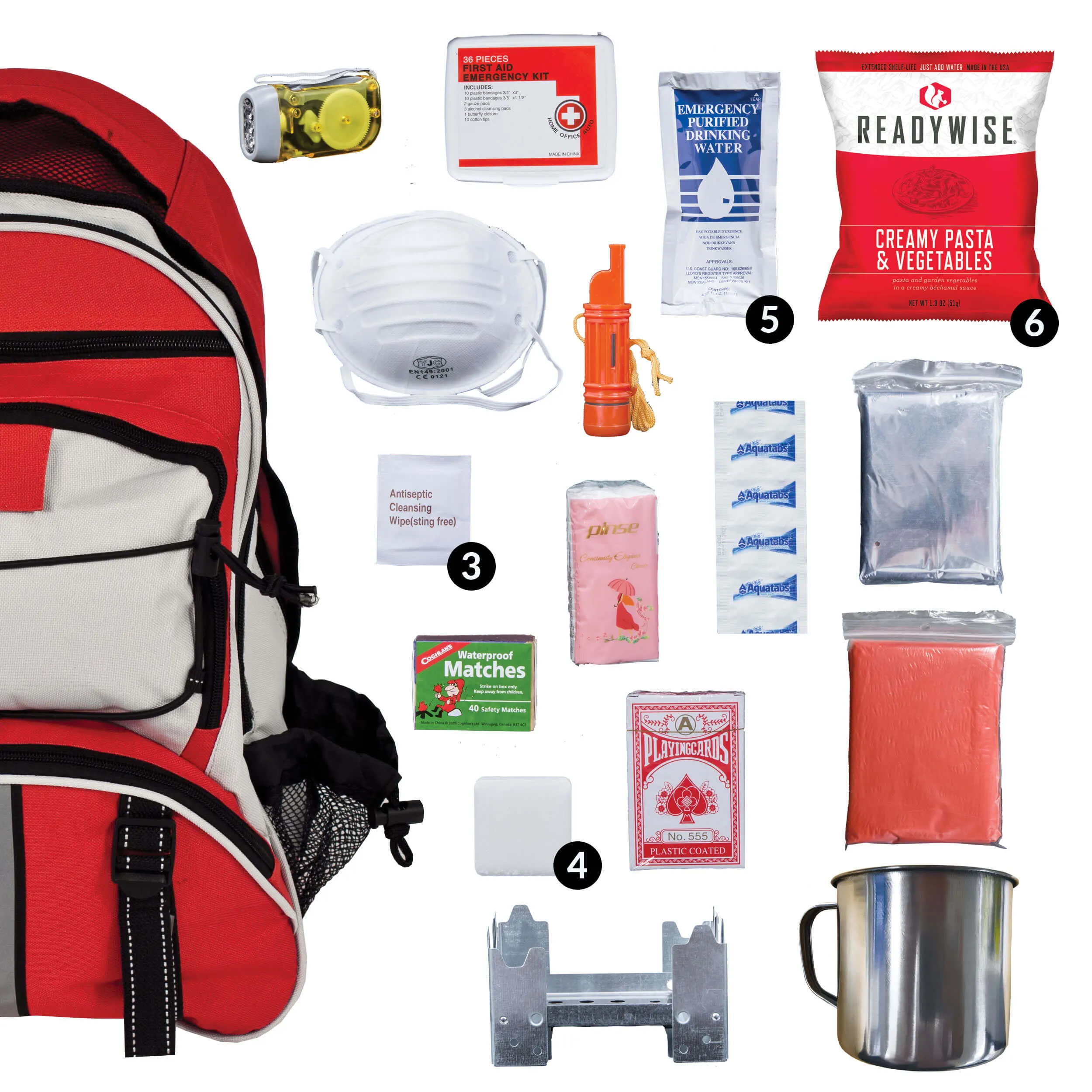 ReadyWise - 64 Piece Survival Backpack (Red)