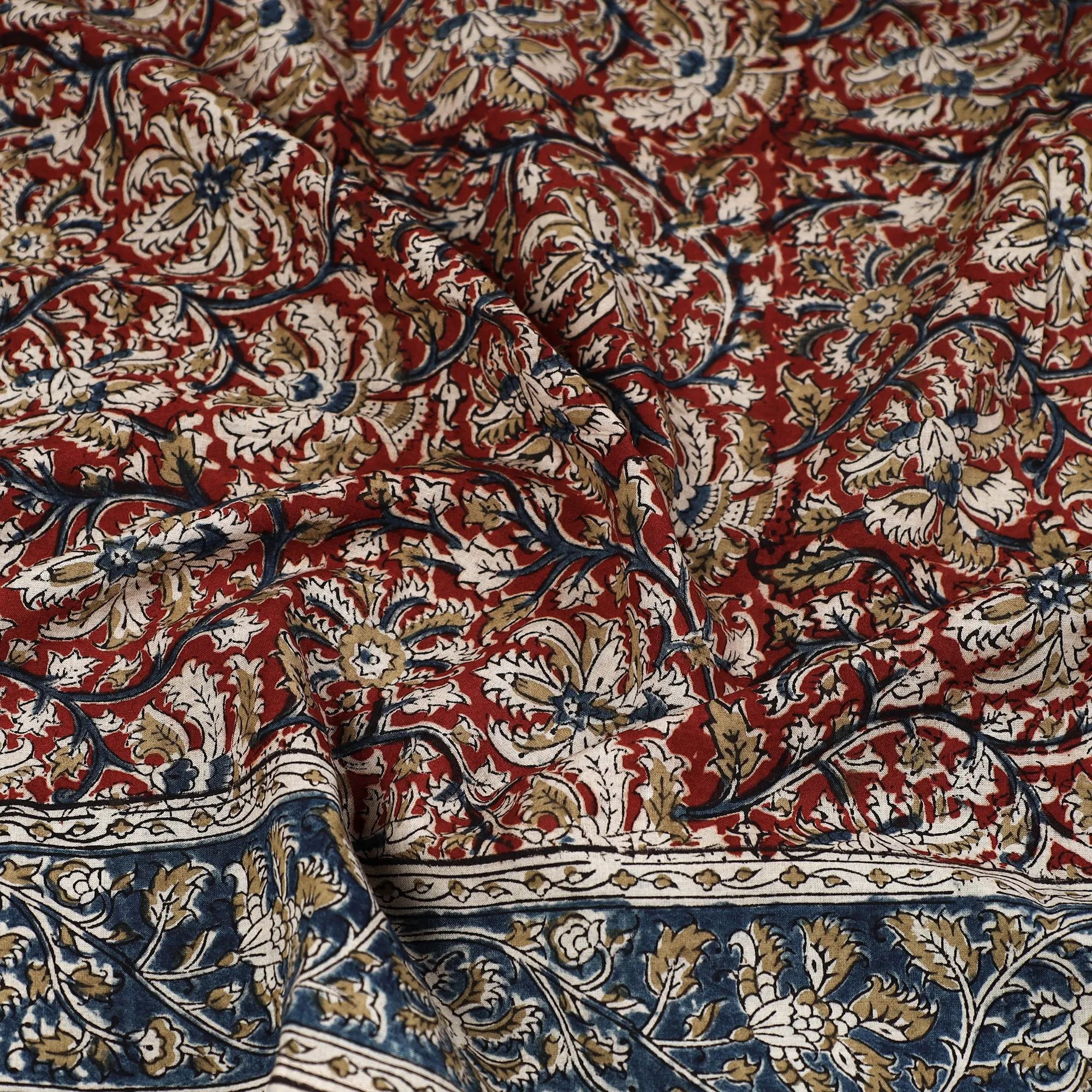 Red - Pedana Kalamkari Block Printed Natural Dyed Cotton Scarf 47