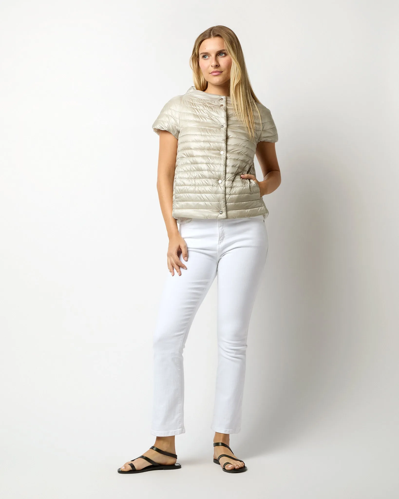 Reversible Cap-Sleeve Jacket in White/Pearl Grey