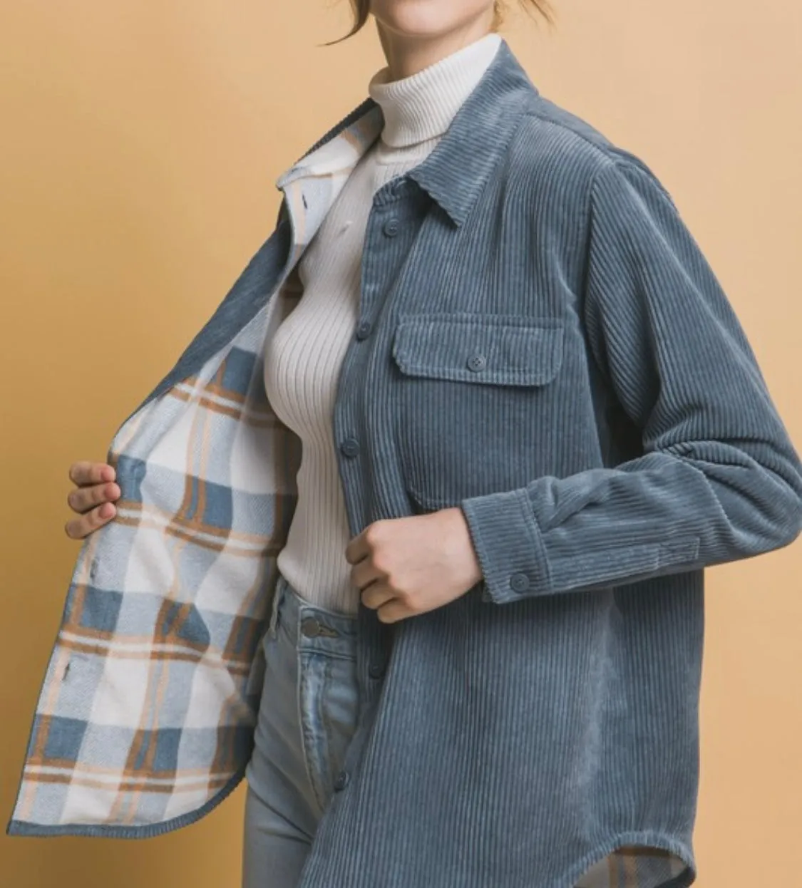 Reversible Corduroy & Plaid Flannel Shacket