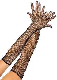 Rhinestone Fishnet Long Gloves