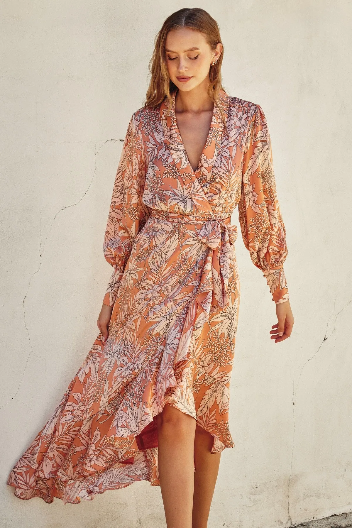 Right This Way Midi Wrap Dress