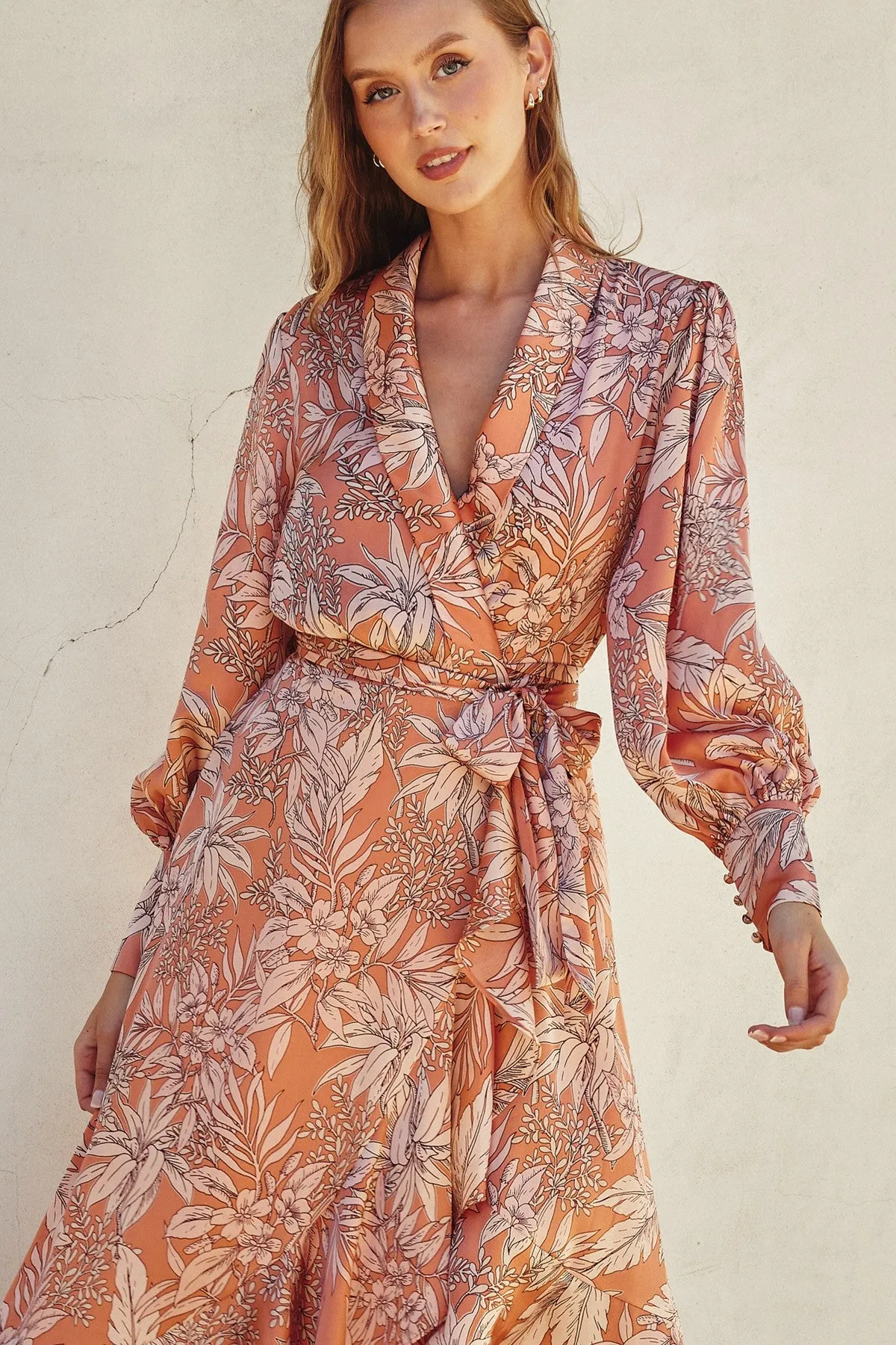 Right This Way Midi Wrap Dress