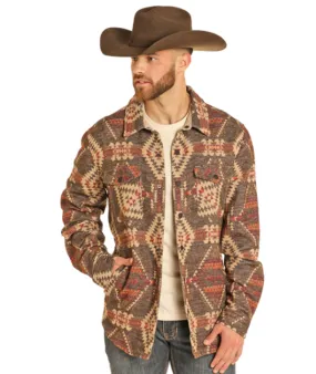 Rock and Roll Cowboy Men's Brown Aztec Print Jacquard Shirt Jacket BM92C04316