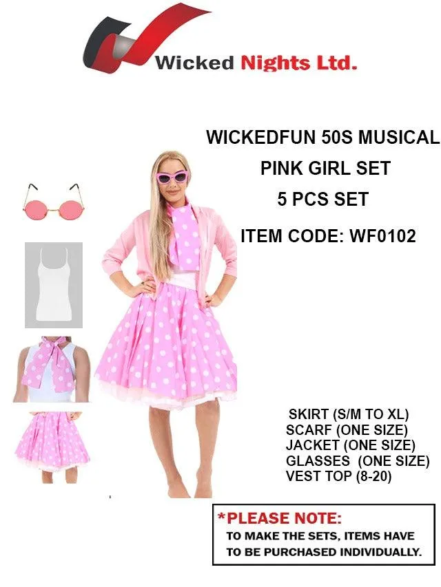 Rockin’ Retro: Unleash Wicked Fun with the 50s Musical Pink Girl 5-Piece . Set Pink Pizzazz: Rockin’ Retro Style with the 50s Musical Pink Girl 5-Piece Set