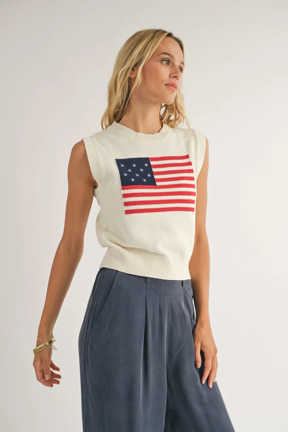 SADIE & SAGE AMERICANA FLAG SWEATER TANK